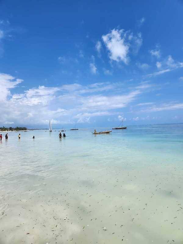 Shallow turquoise lagoon at Jambiani